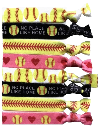 Safe Haven & CO Softball Hair Tie Set – 2 Packs of 4 Elastic Bands for Game Day or Everyday Wear