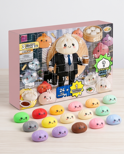 24-Piece Mystery Dumpling Squishy Countdown Advent Calendar – Slow Rise Sensory Fidget Toys