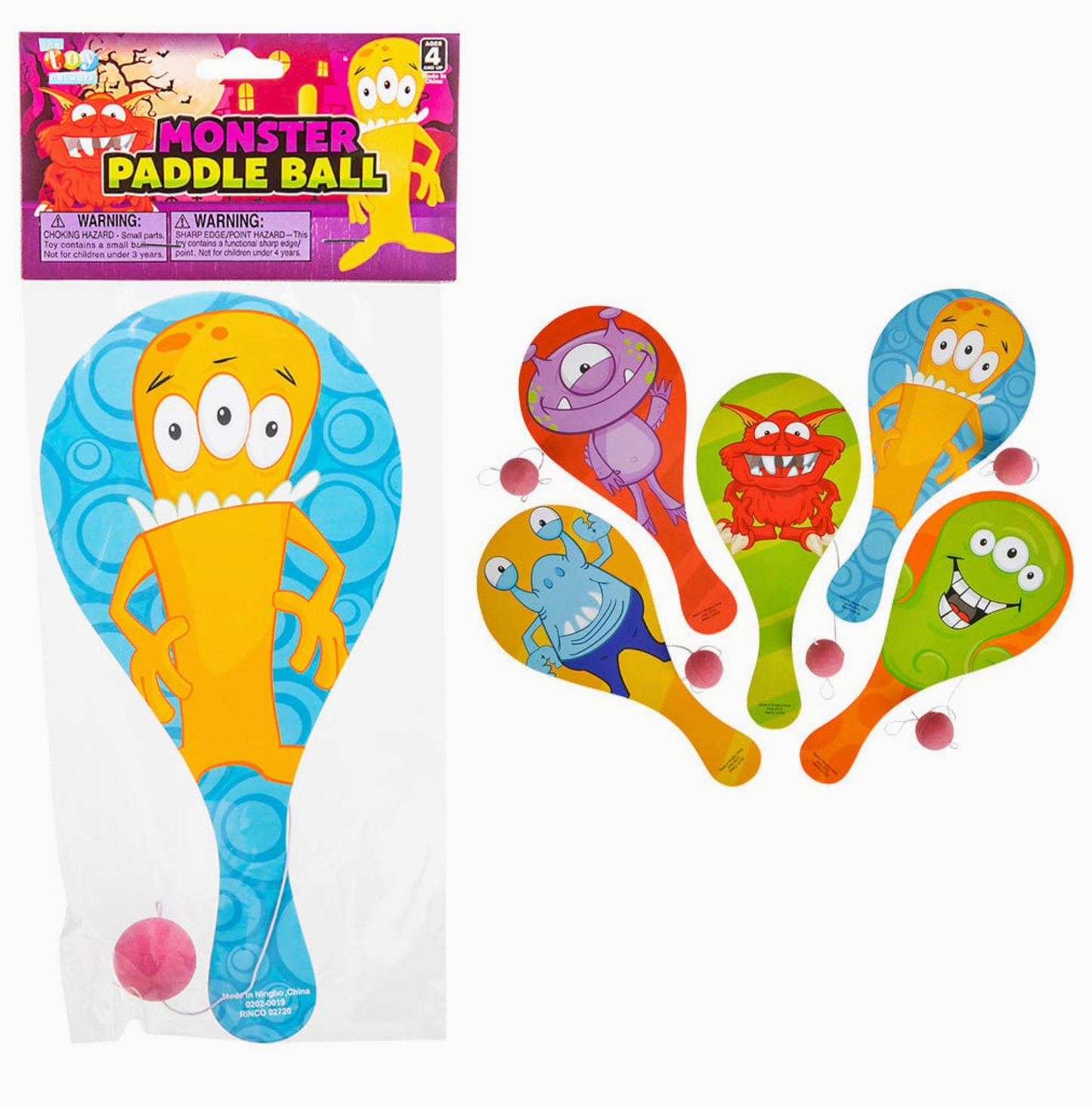9" Monster Character Paddle Ball Toy Set – 2 Pack