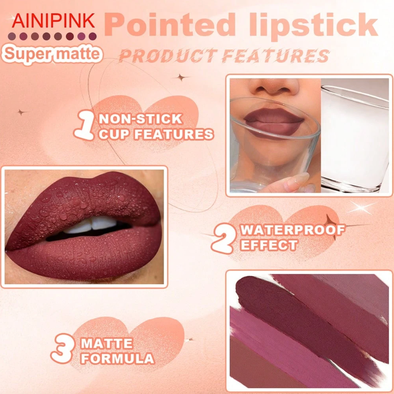 AINIPINK 2pcs Matte Lipstick Lip Gloss, Waterproof, Easy To Apply, Does Not Fade, Does Not Stick To The Cup, Sweat-Proof
