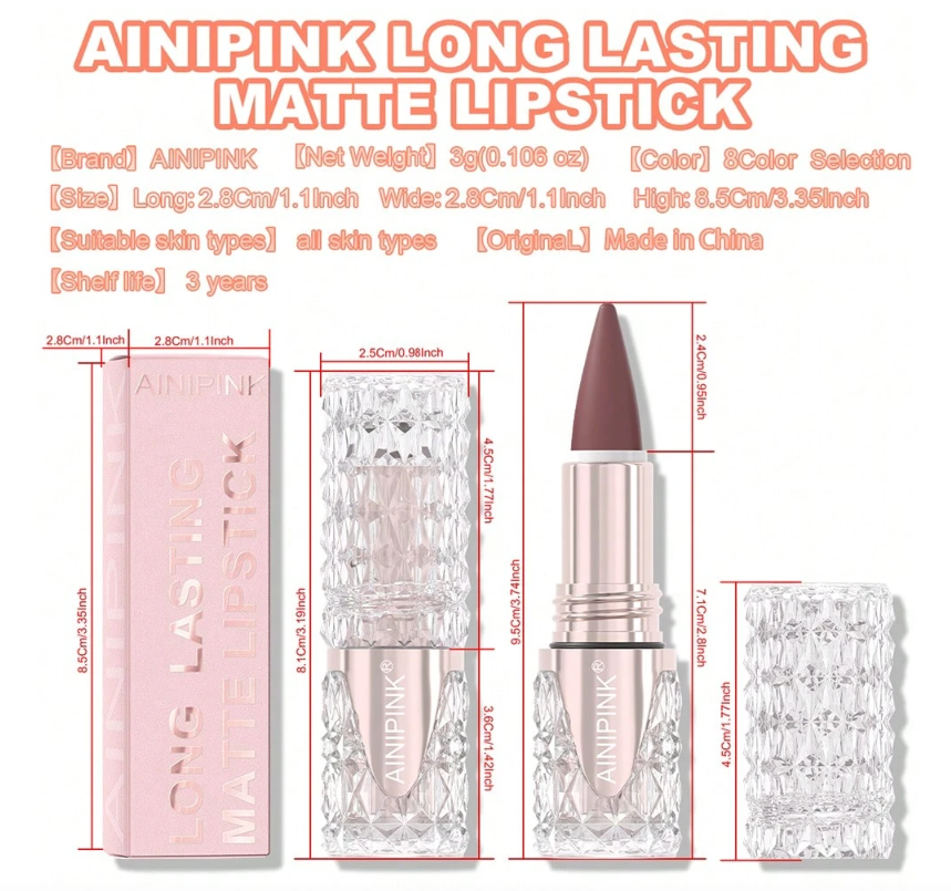AINIPINK 2pcs Matte Lipstick Lip Gloss, Waterproof, Easy To Apply, Does Not Fade, Does Not Stick To The Cup, Sweat-Proof