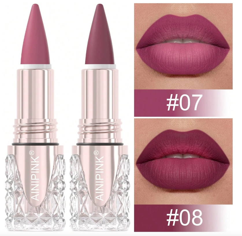 AINIPINK 2pcs Matte Lipstick Lip Gloss, Waterproof, Easy To Apply, Does Not Fade, Does Not Stick To The Cup, Sweat-Proof