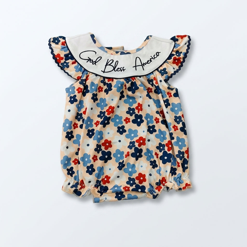 Baby & Toddler God Bless America Embroidered Floral Romper – Newborn to 3T