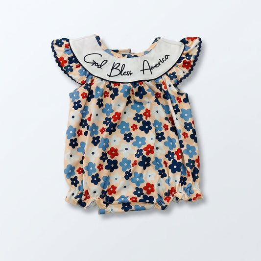 Baby & Toddler God Bless America Embroidered Floral Romper – Newborn to 3T