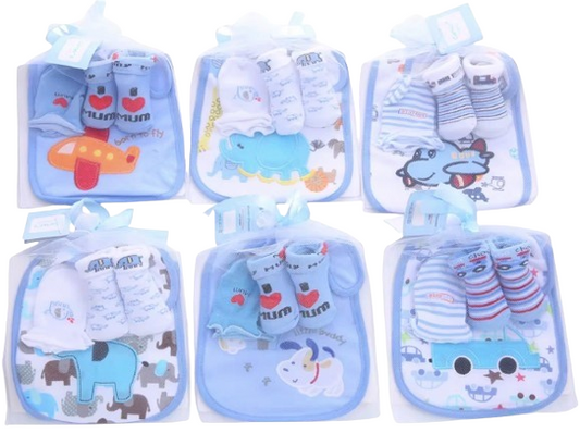 Baby Bib, Sock & Mitten Gift Set – Boys or Girls 3-Piece Matching Sets