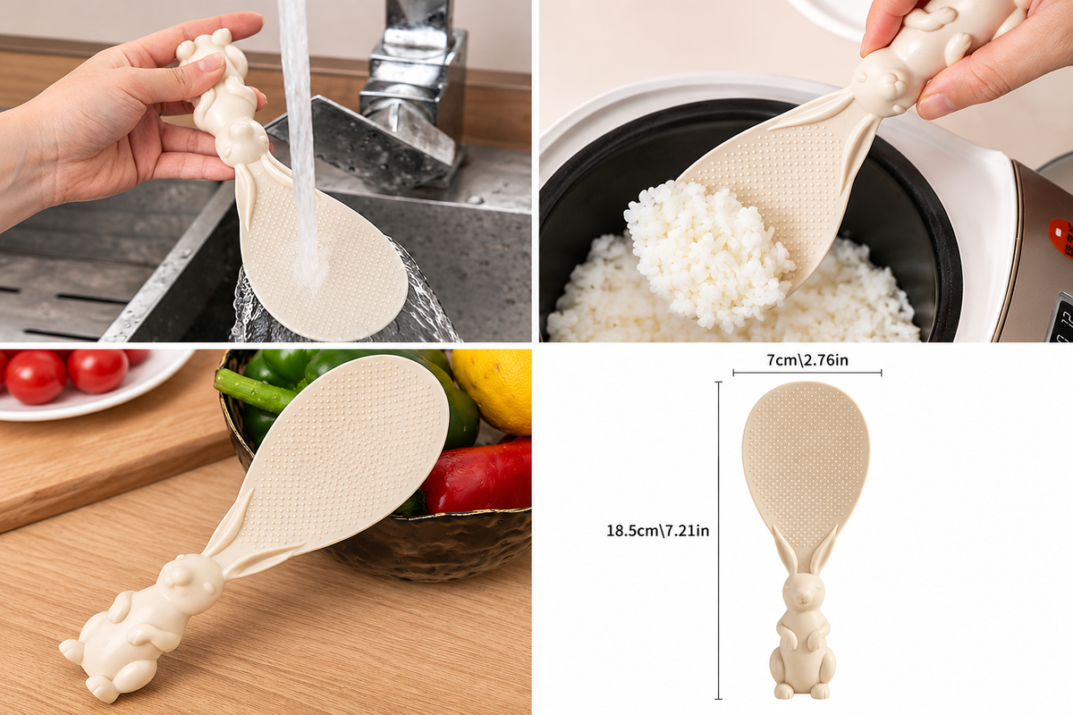 2-Pack Cute Bunny Rice Paddle Spoons – Nonstick Textured Rice Serving Scoops with Rabbit Handles