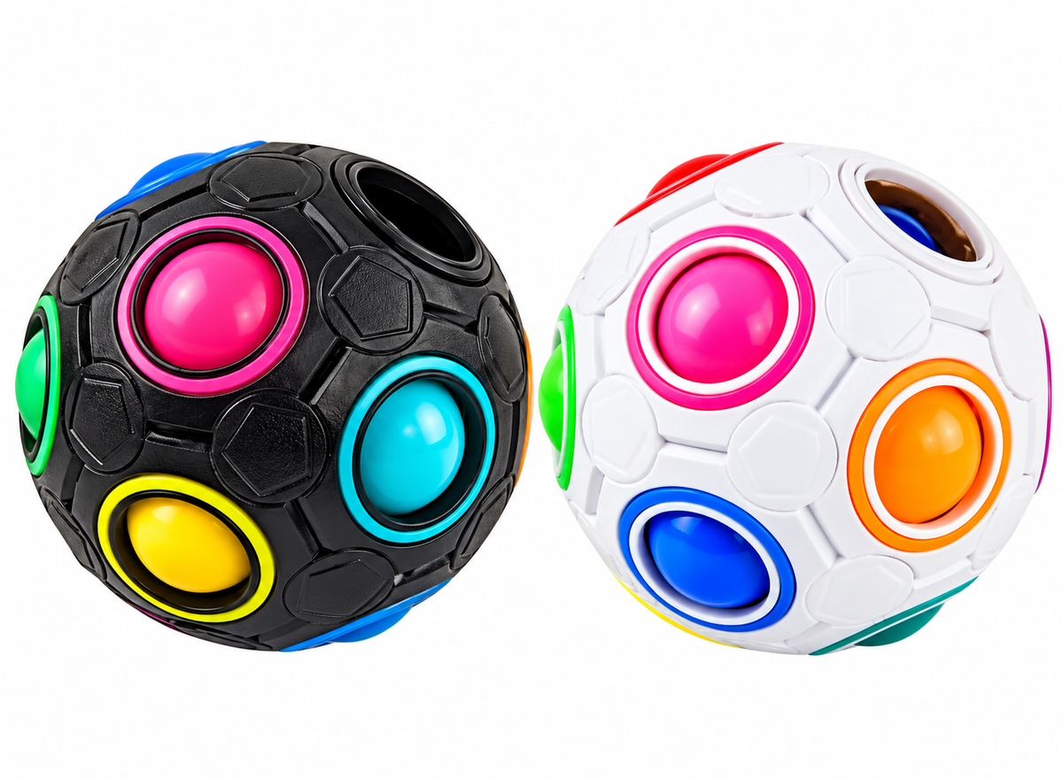 2-Pack Rainbow Magic Stress Relief Puzzle Fidget Balls – Color-Matching Brain Teaser Toys