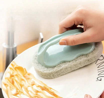 Multipurpose Scrub Pad with Ergonomic Handle – Heavy-Duty Fiber Sponge for Kitchen & Bath Cleaning
