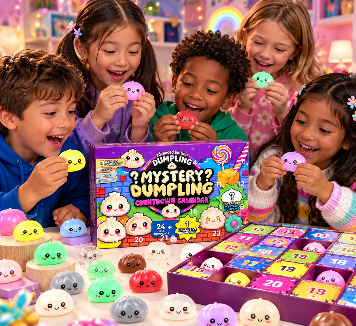 24-Piece Mystery Dumpling Squishy Countdown Advent Calendar – Slow Rise Sensory Fidget Toys
