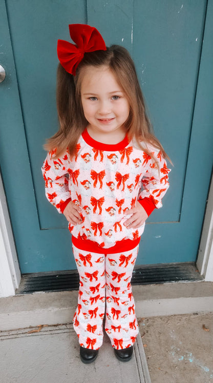 Kids Red Santa & Bow Holiday Lounge Set – 6 Months to 7 Years