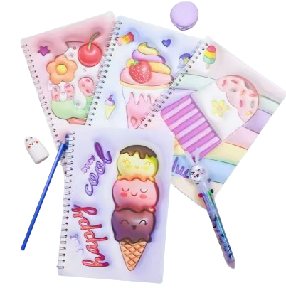 3D Cartoon Ice Cream Spiral Notebook