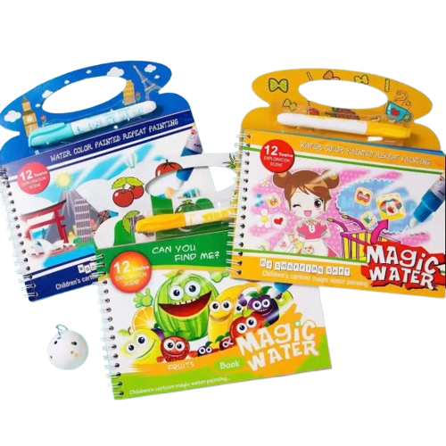 Safe Haven & CO Magic Water Drawing Book Set with Refillable Pen – Reusable Coloring Activity for Kids