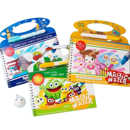 Safe Haven & CO Magic Water Drawing Book Set with Refillable Pen – Reusable Coloring Activity for Kids