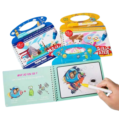 Safe Haven & CO Magic Water Drawing Book Set with Refillable Pen – Reusable Coloring Activity for Kids