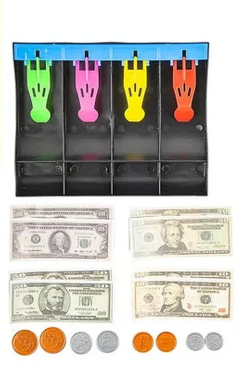 Kids Cash Drawer Playset with Play Money & Coins