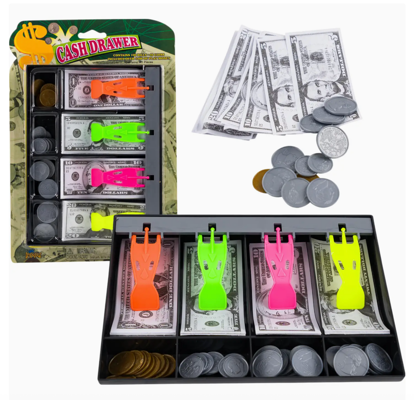Kids Cash Drawer Playset with Play Money & Coins