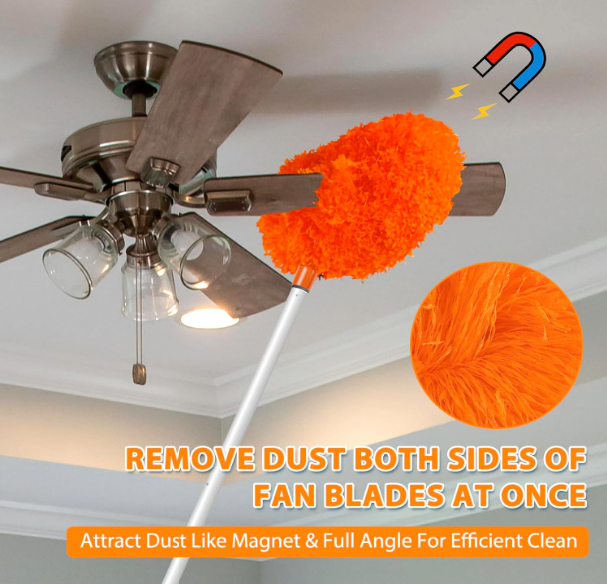 Ceiling Fan Cleaner Duster with Extension Pole – Adjustable 12" to 31.5" | Reusable Microfiber Head for Fan Blades, Walls, Shelves, Furniture & Windows