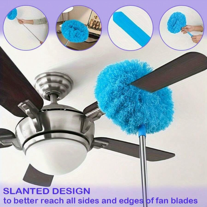 Ceiling Fan Cleaner Duster with Extension Pole – Adjustable 12" to 31.5" | Reusable Microfiber Head for Fan Blades, Walls, Shelves, Furniture & Windows