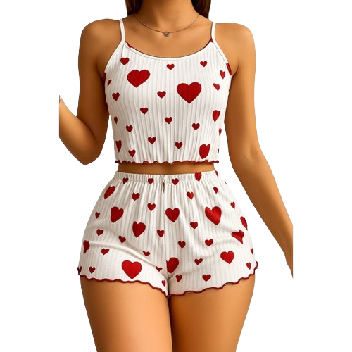 Sweetheart Knit Lounge Set – 2-Piece Cami & Shorts Pajamas
