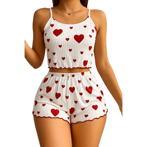 Sweetheart Knit Lounge Set – 2 Piece Cami & Shorts Pajamas