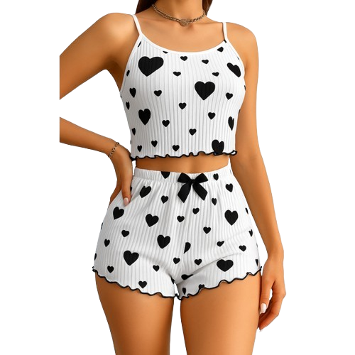 Sweetheart Knit Lounge Set – 2-Piece Cami & Shorts Pajamas