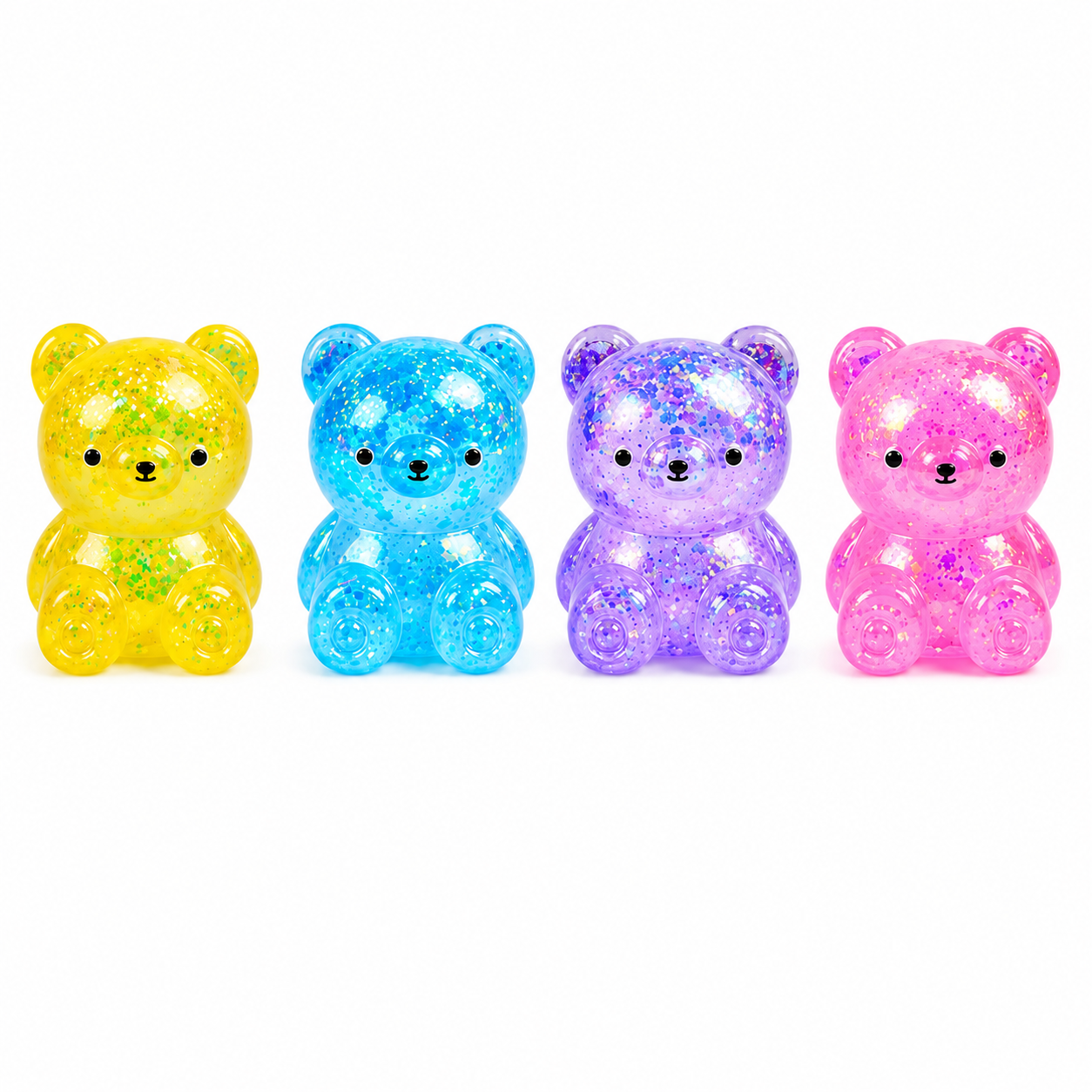 4-Piece Glitter Bear Squishy Toy Set – Soft Sensory Stress Relief Fidget Toys