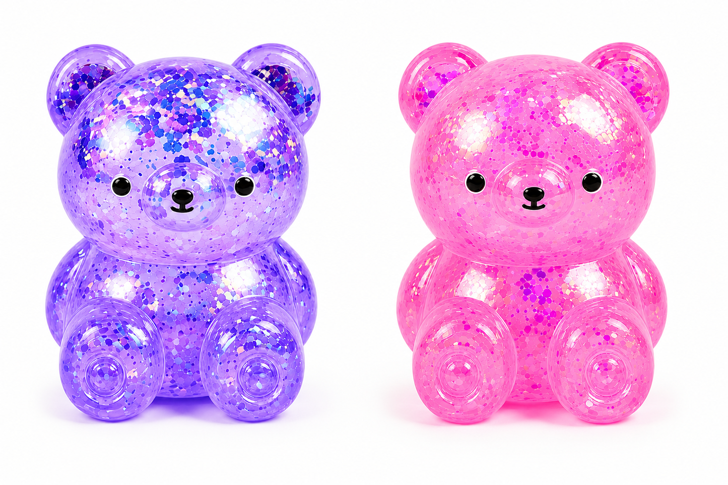 4-Piece Glitter Bear Squishy Toy Set – Soft Sensory Stress Relief Fidget Toys