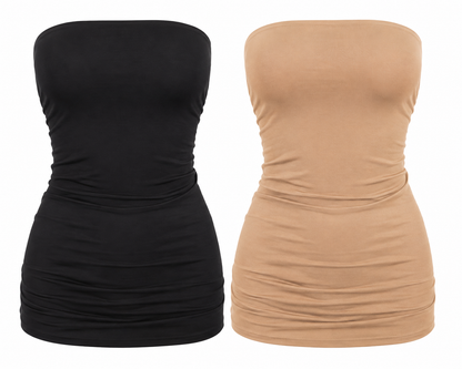 Julia by LoveJ Women’s Solid Side Shirring Strapless Cami Tube Tops – 2-Pack
