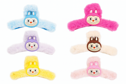 Monster Bunny Fuzzy Plush Hair Claw Clips – 6-Pack