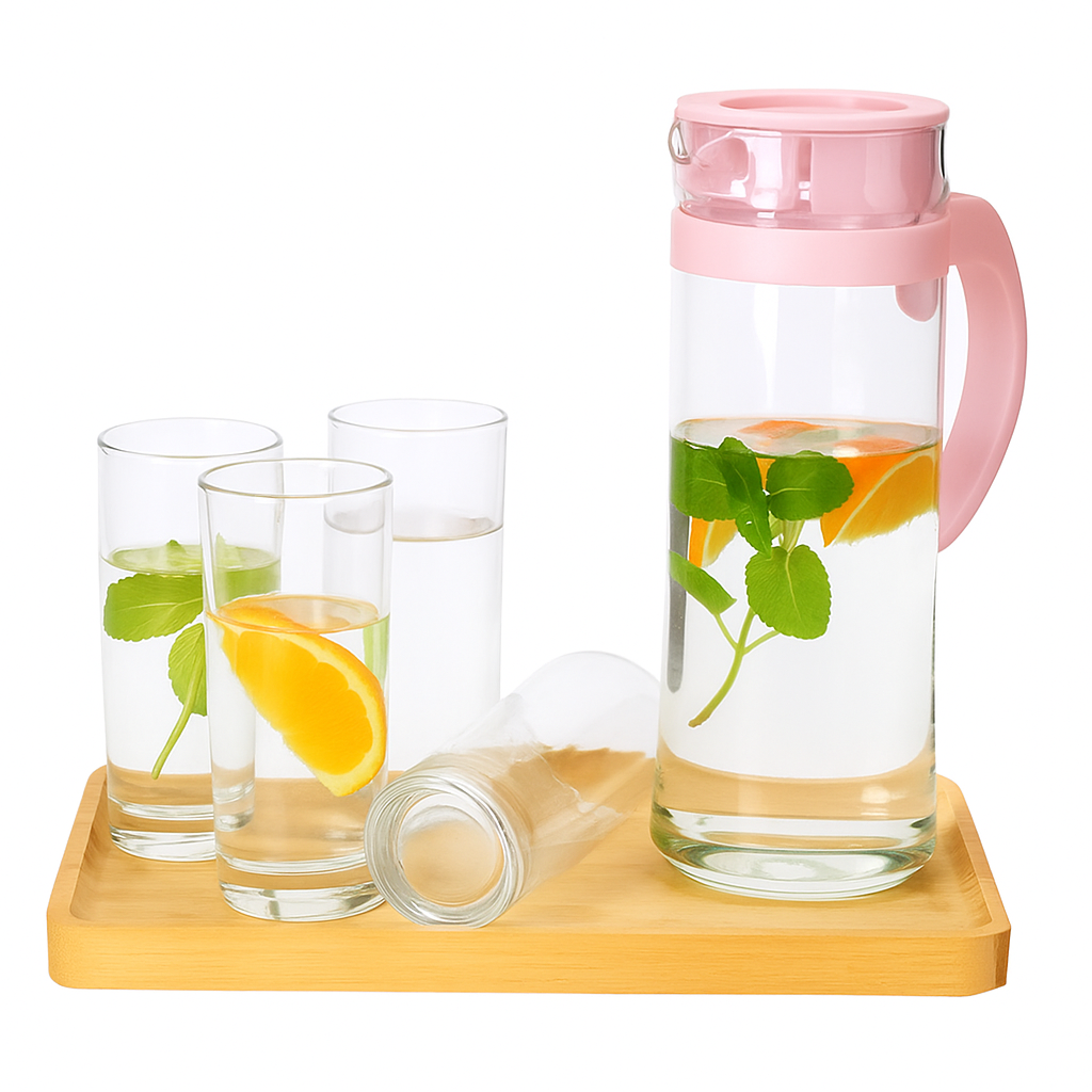 5-Piece Household Glass Water Pitcher & Tumbler Set
