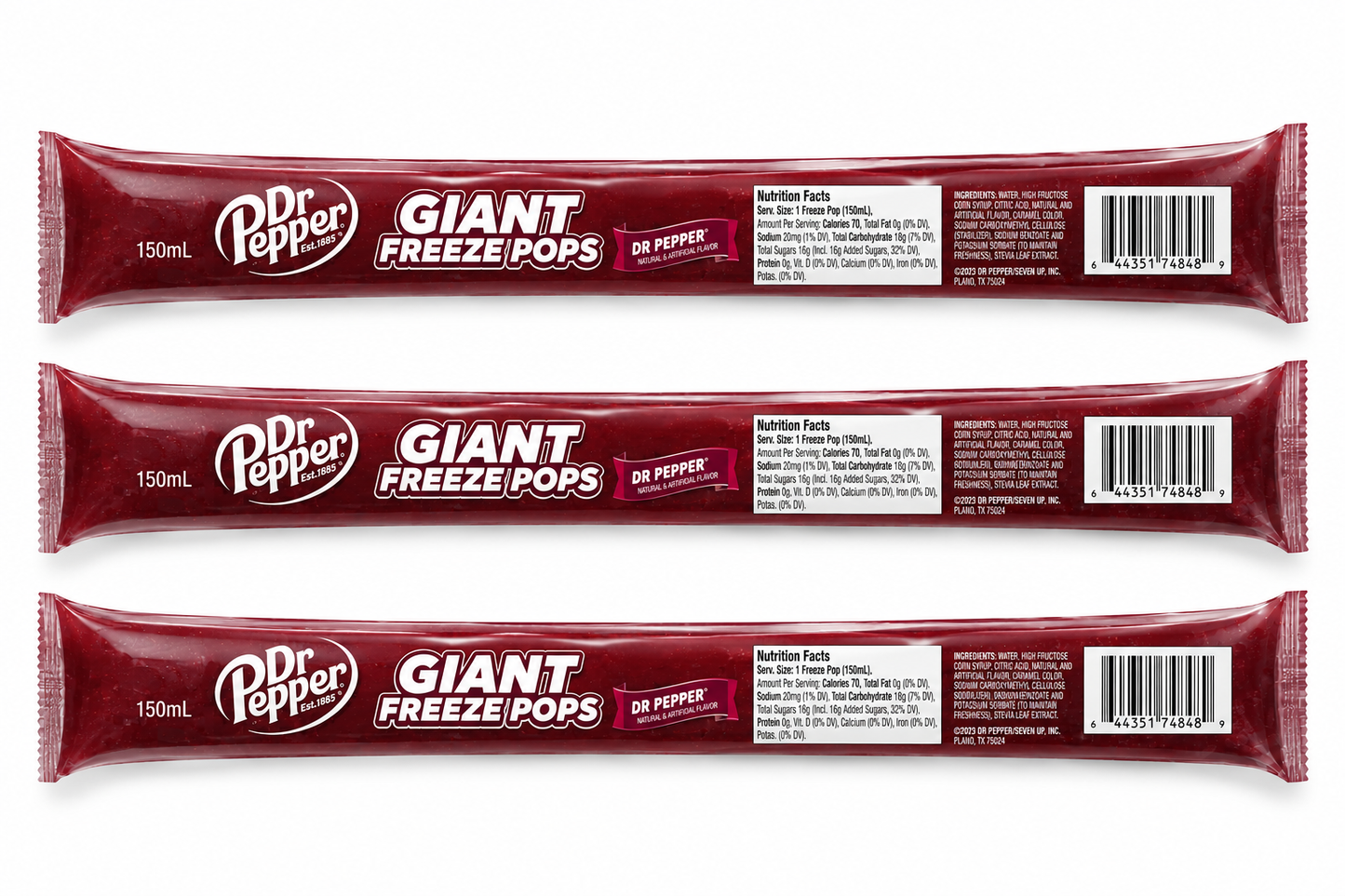 Kisco Dr Pepper Giant Freeze Pops – 3 Pack, 5.5 oz Ice Pops