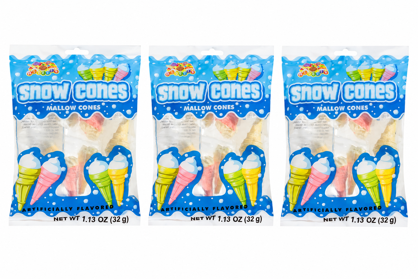 Albert's Snow Cones Mallow Cones Candy, 1.13 oz Bags, 3-Pack