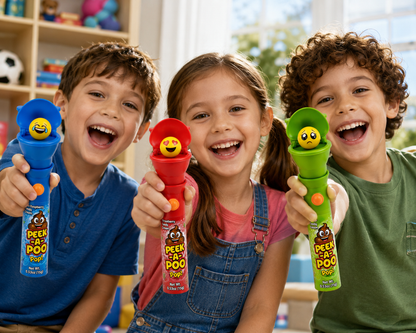 Kidsmania Peek-A-Poo Emoji Surprise Potty Pop Candy, 3-Pack, Assorted Flavors