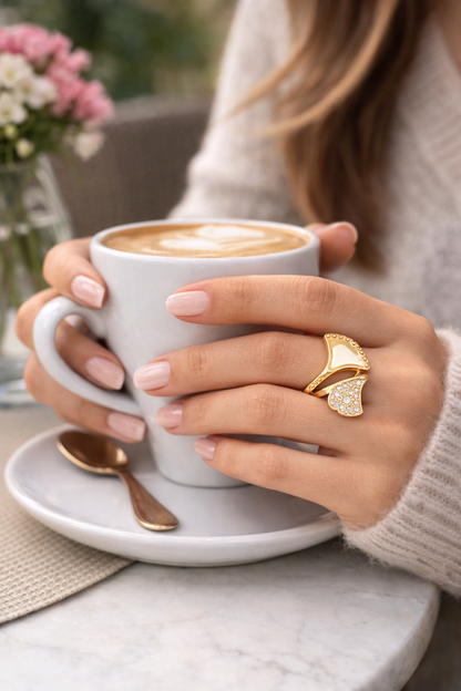 Gold or Silver Ginkgo Leaf Adjustable Fashion Rings