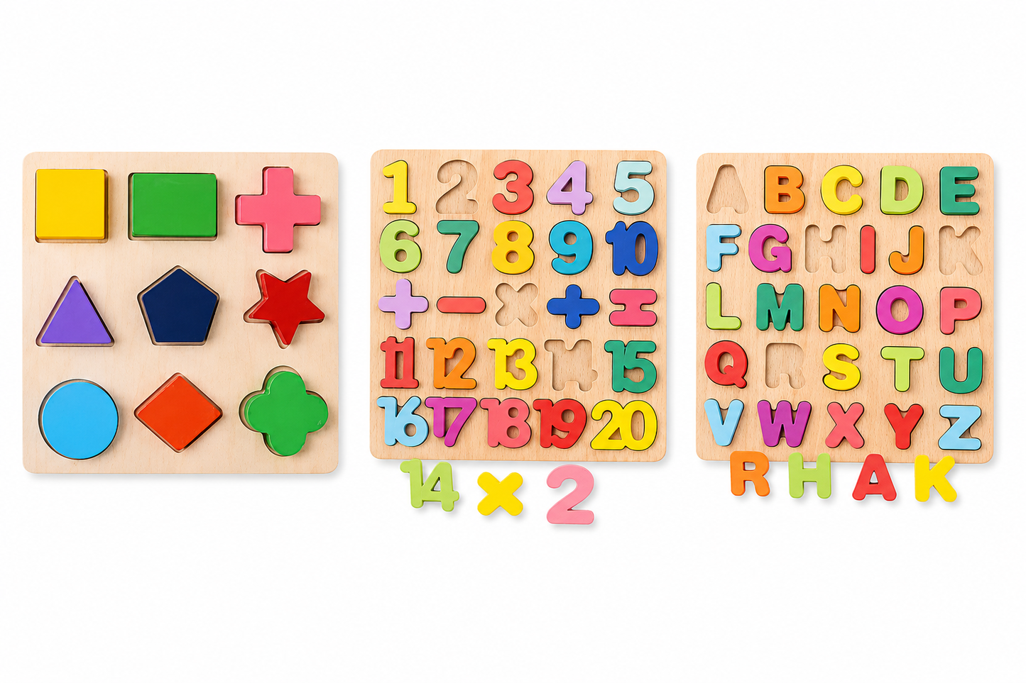 Wooden Learning Puzzle Boards for Toddlers 3-Pack