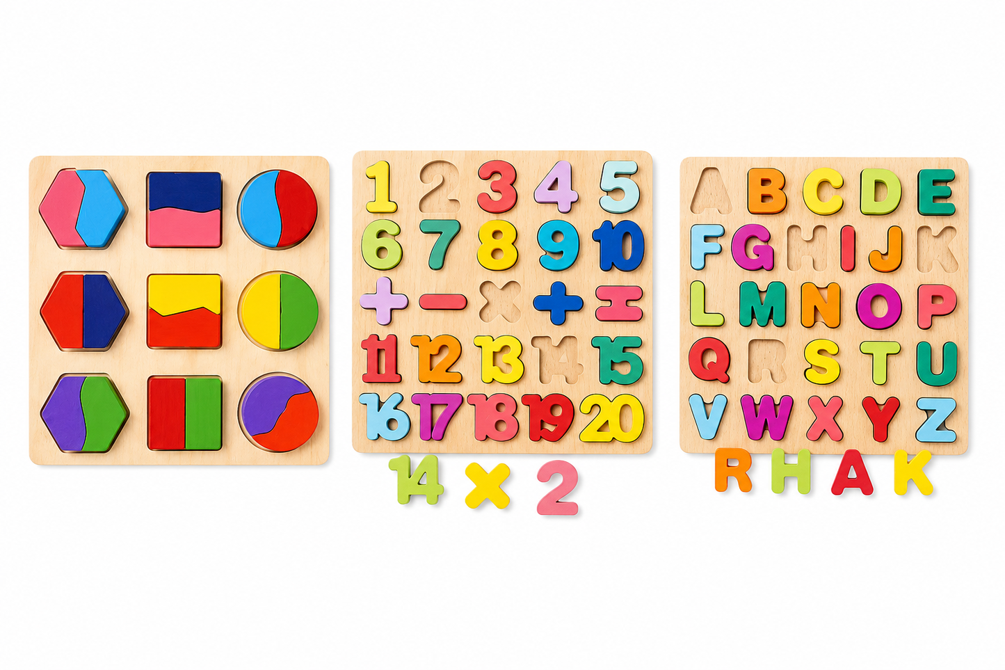 Wooden Learning Puzzle Boards for Toddlers 3-Pack