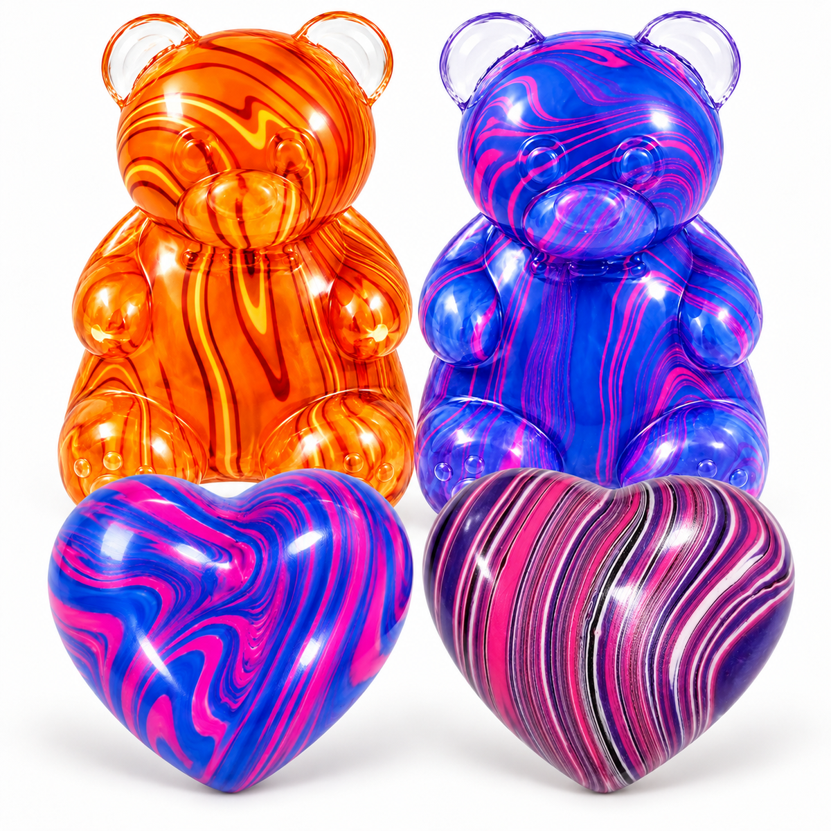Marbled Bear & Heart Squishy Stress Relief Fidget Toys, 4-Pack