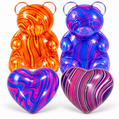 Marbled Bear & Heart Squishy Stress Relief Fidget Toys, 4-Pack