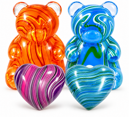Marbled Bear & Heart Squishy Stress Relief Fidget Toys, 4-Pack