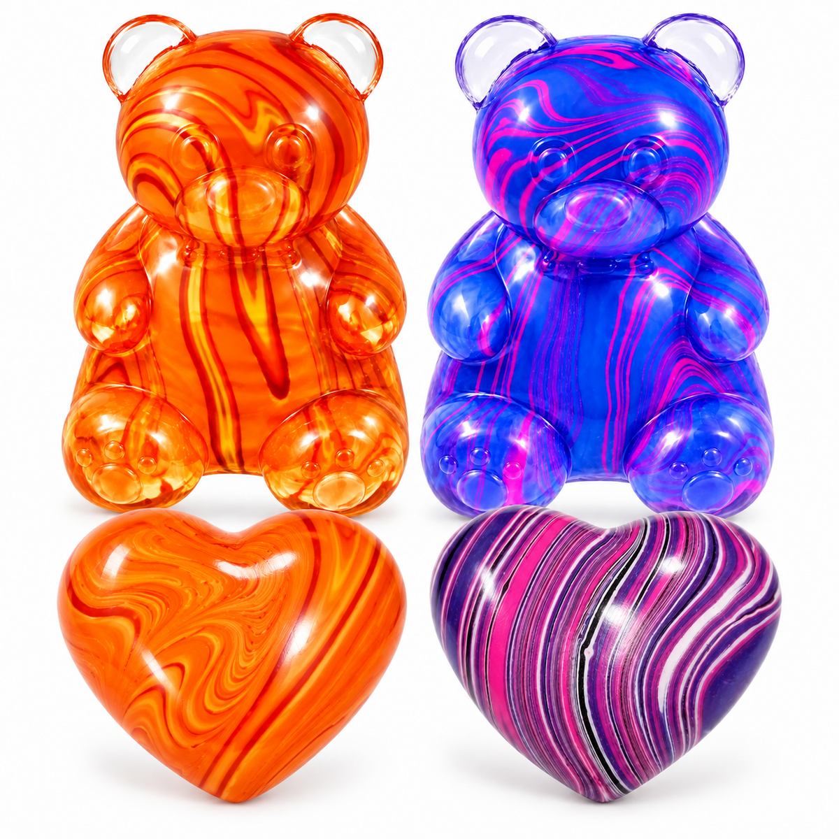 Marbled Bear & Heart Squishy Stress Relief Fidget Toys, 4-Pack