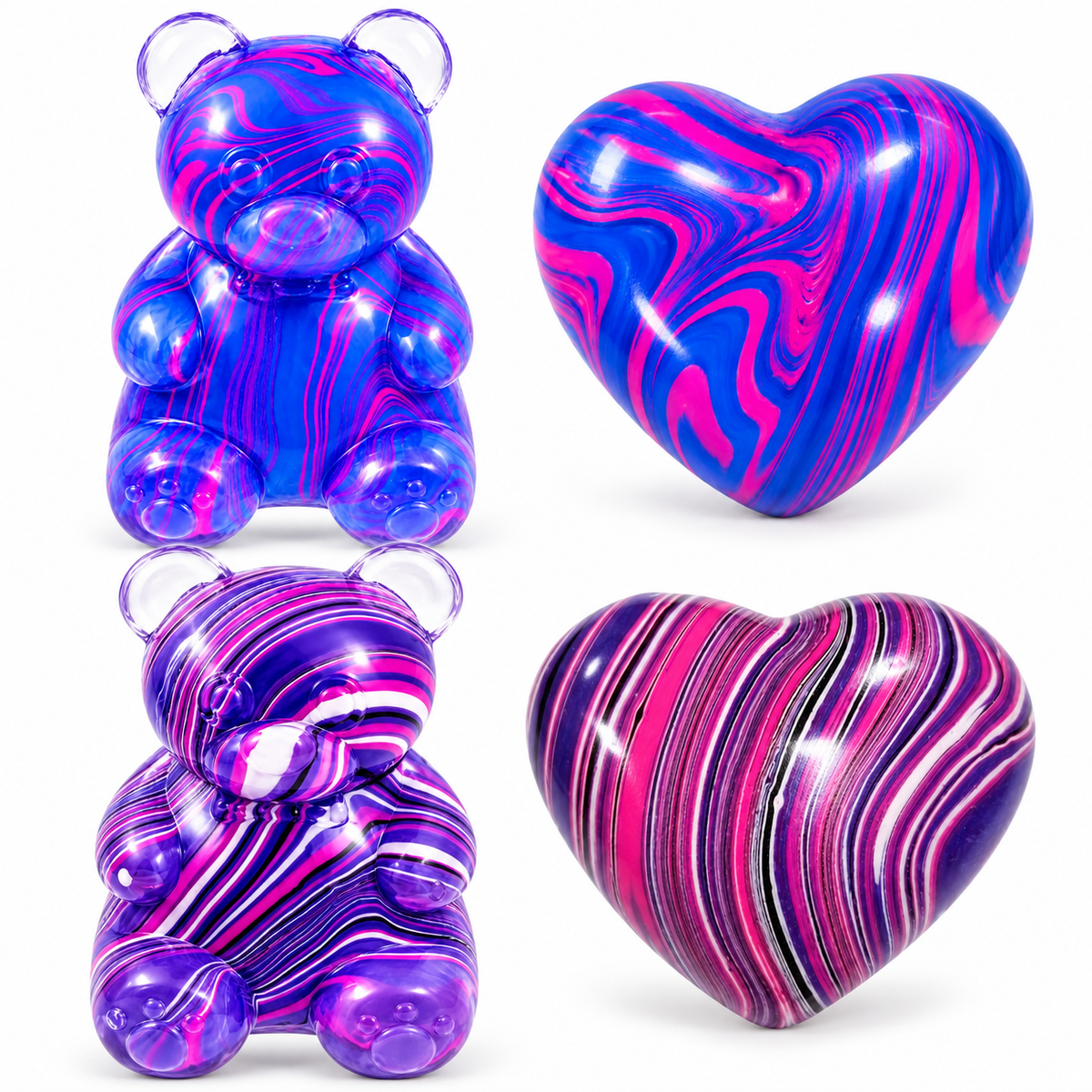 Marbled Bear & Heart Squishy Stress Relief Fidget Toys, 4-Pack