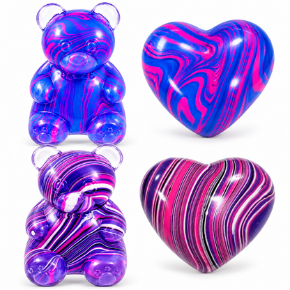 Marbled Bear & Heart Squishy Stress Relief Fidget Toys, 4-Pack