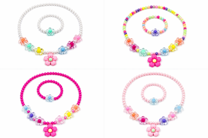 Kids Flower Beaded Jewelry Set – 2 Pieces