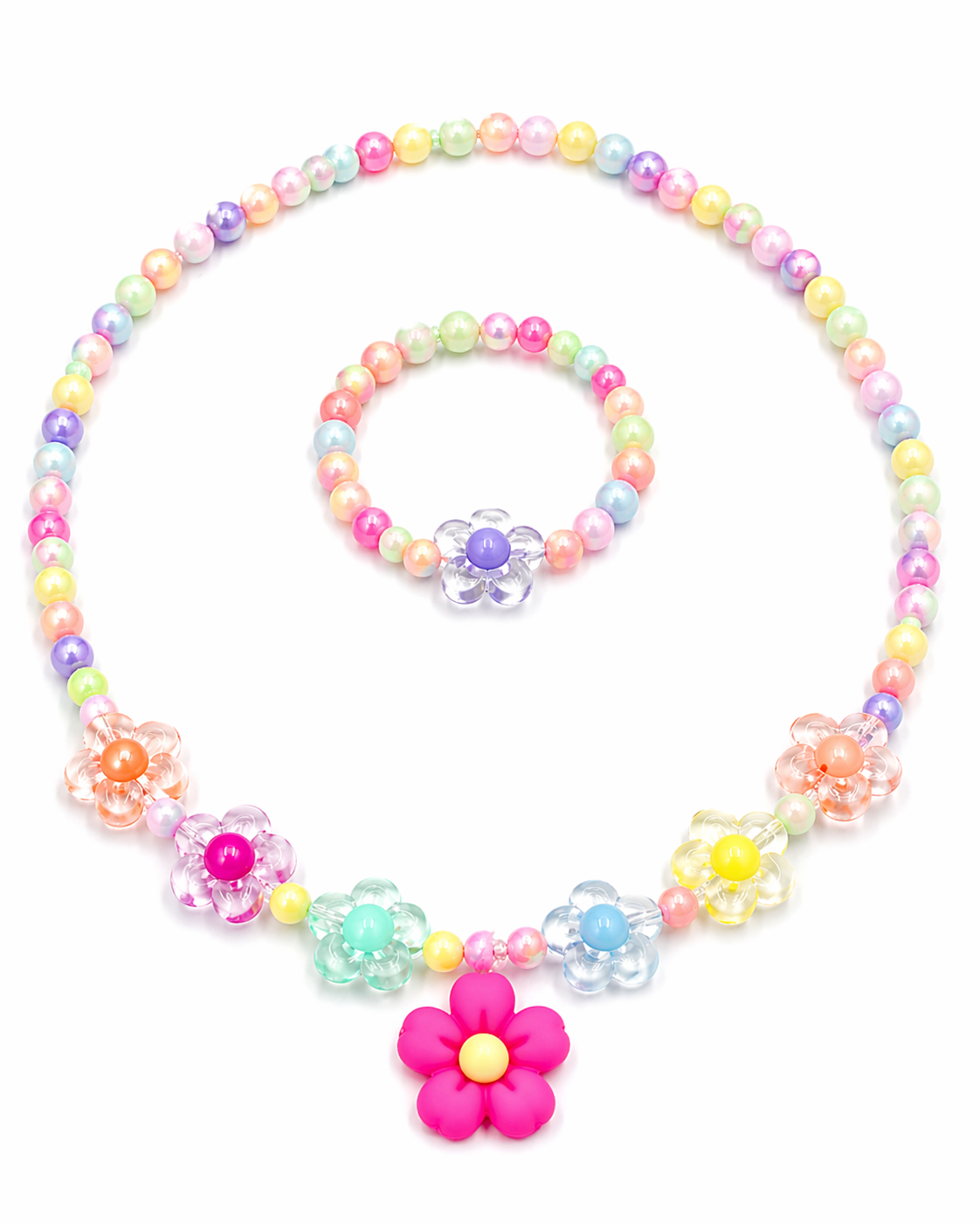 Kids Flower Beaded Jewelry Set – 2 Pieces