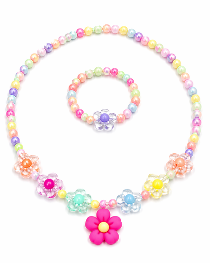 Kids Flower Beaded Jewelry Set – 2 Pieces