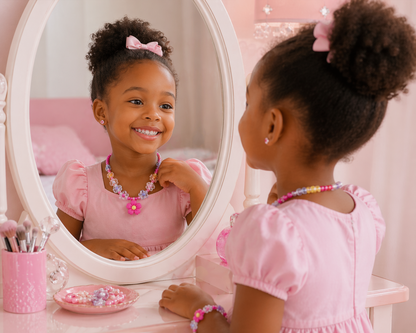 Kids Flower Beaded Jewelry Set – 2 Pieces