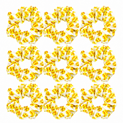 Softball Hair Scrunchies – 9-Pack Yellow Softball Print Elastic Hair Ties