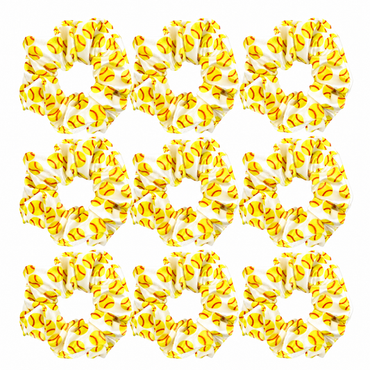 Softball Hair Scrunchies – 9-Pack Yellow Softball Print Elastic Hair Ties