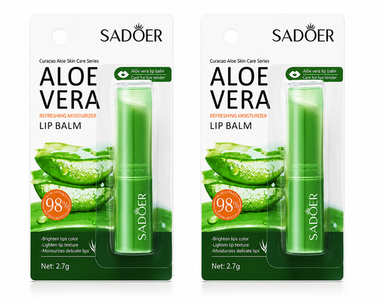SADOER Aloe Vera Refreshing Moisturizing Lip Balm – 98% Curacao Aloe Extract, 2-Pack