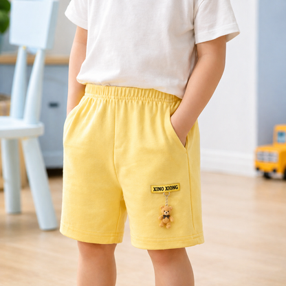Boys' Cotton Shorts with Hanging Teddy Bear Patch 4-Pack (Random Color Selection)